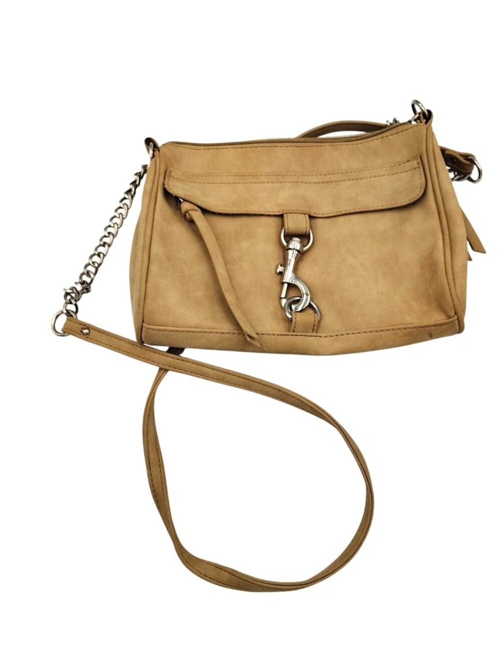 Beige Crossbody Bag Turn Lock Clasp Polka Dot Lining Faux Suede Womens Purse